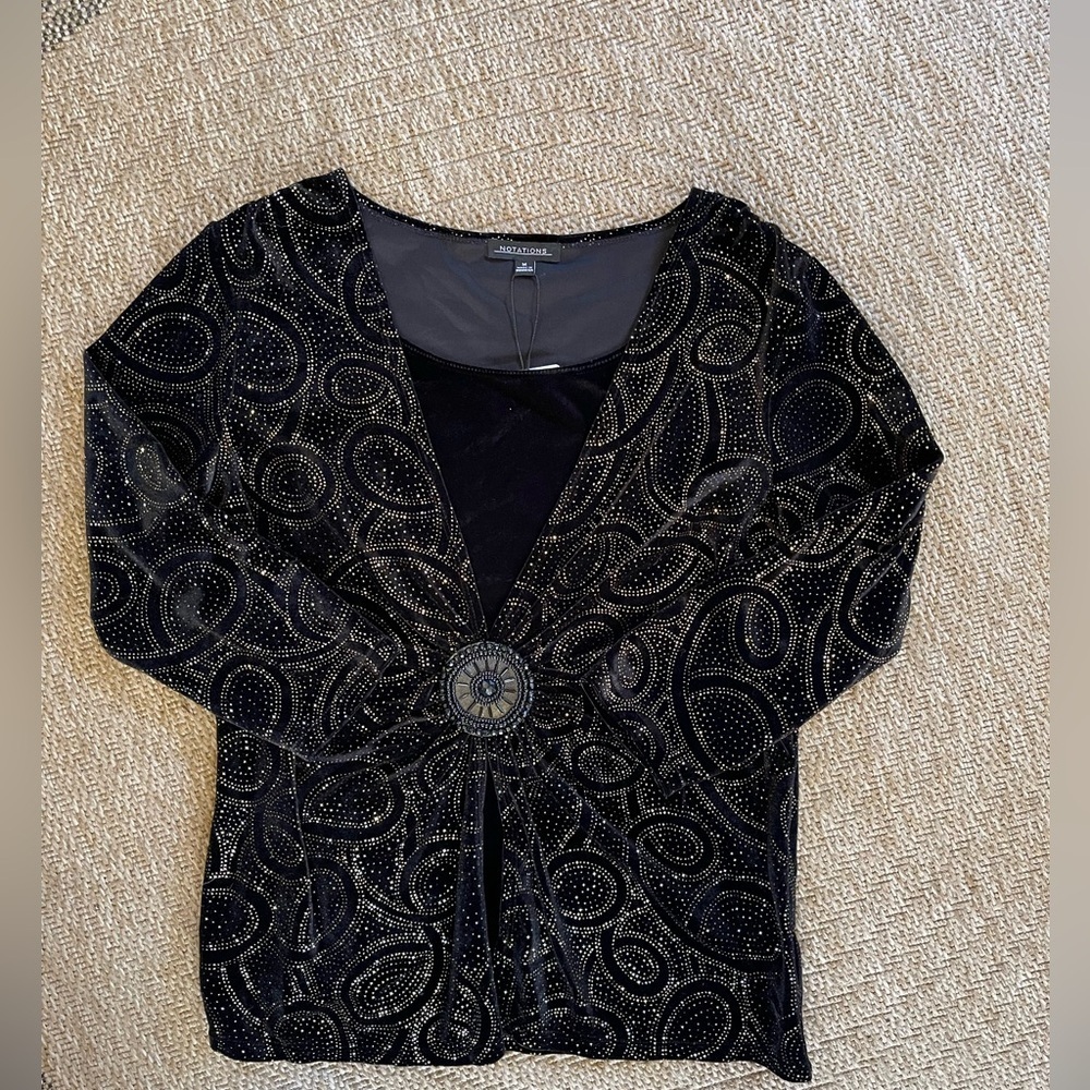 Y2K Notations velvet top faux cardigan set Black & Gold sparkle Medium (M) - Picture 13 of 14